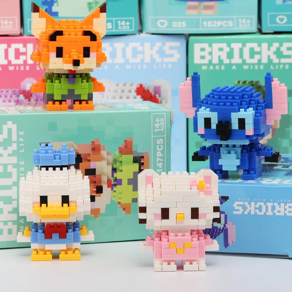 Stitch Disney Princess Elsa LinaBell Building Blocks Mickey Mouse Duck Mini Action Figures Blocks Assemble Toys Brick Kids Gifts