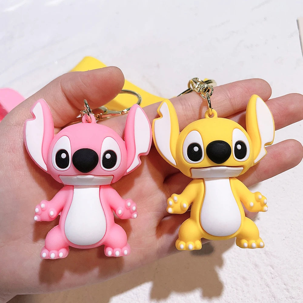 Lilo & Stitch Toys Keychian Anime Stitch Pendant Keychain Sweet Pink Angel Keychians Women Car Keyring Girl Birthday Gift