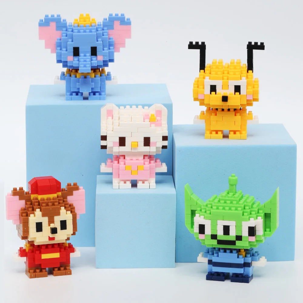 Stitch Disney Princess Elsa LinaBell Building Blocks Mickey Mouse Duck Mini Action Figures Blocks Assemble Toys Brick Kids Gifts