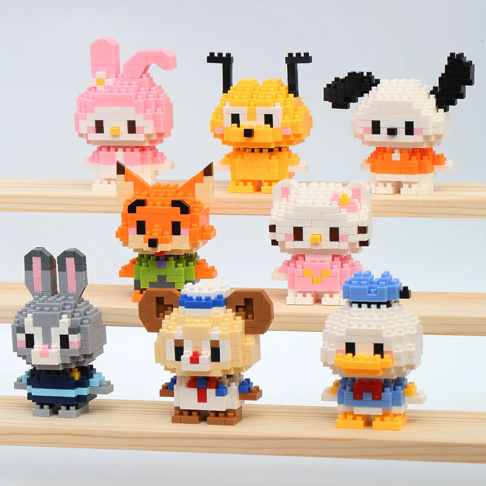 Stitch Disney Princess Elsa LinaBell Building Blocks Mickey Mouse Duck Mini Action Figures Blocks Assemble Toys Brick Kids Gifts