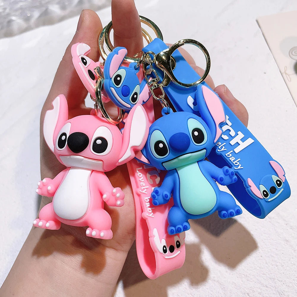 Lilo & Stitch Toys Keychian Anime Stitch Pendant Keychain Sweet Pink Angel Keychians Women Car Keyring Girl Birthday Gift